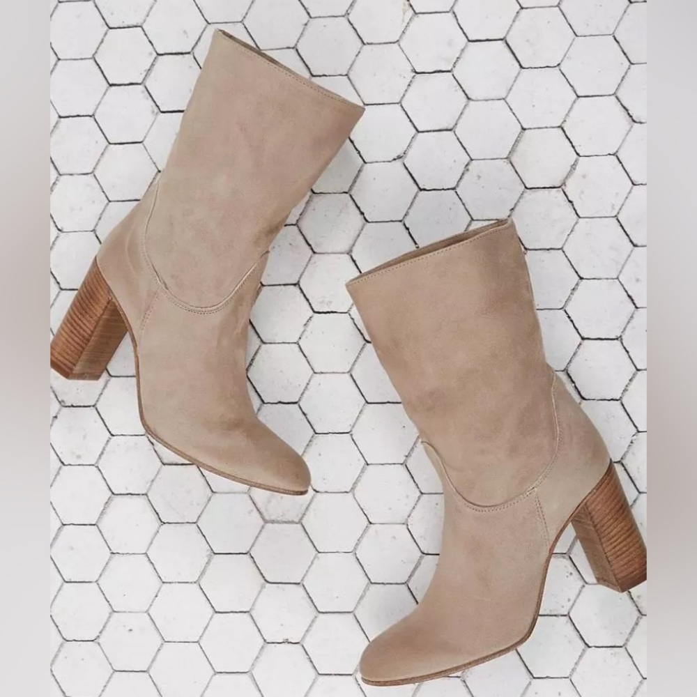 Free People Dakota Heeled Suede Slouchy Midi Boot, Tan/Cream, Size 37 (7)